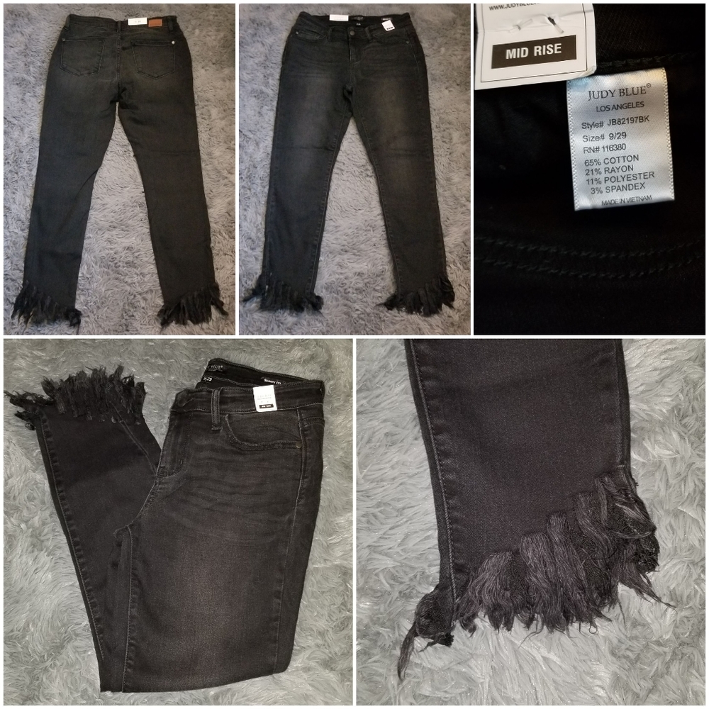NWT BLACK JUDY BLUE FRINGE HEM
